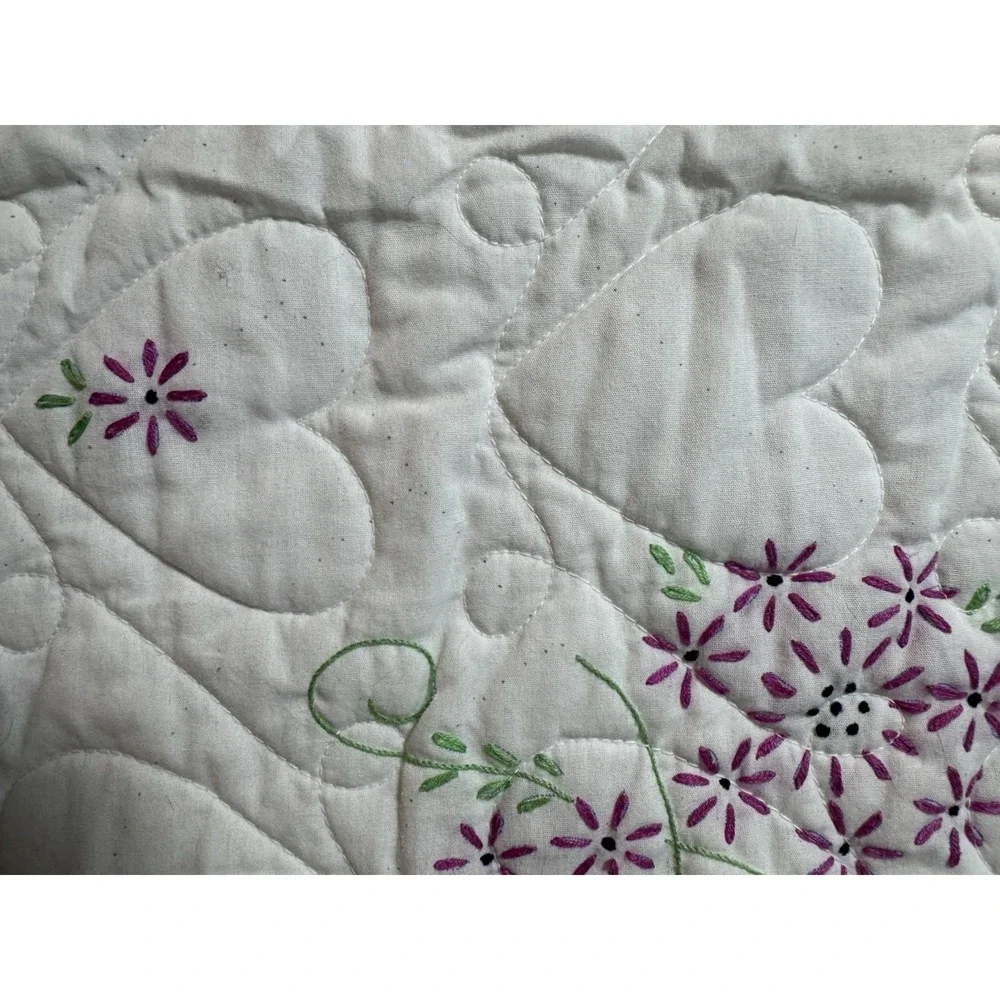 Embroidered Quilted‎ Crib Throw Bear On Rocking Horse Hand Stitched Not Complete